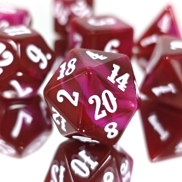 Board Game Font - 7개 아크릴 다면체 주사위 와인 레드