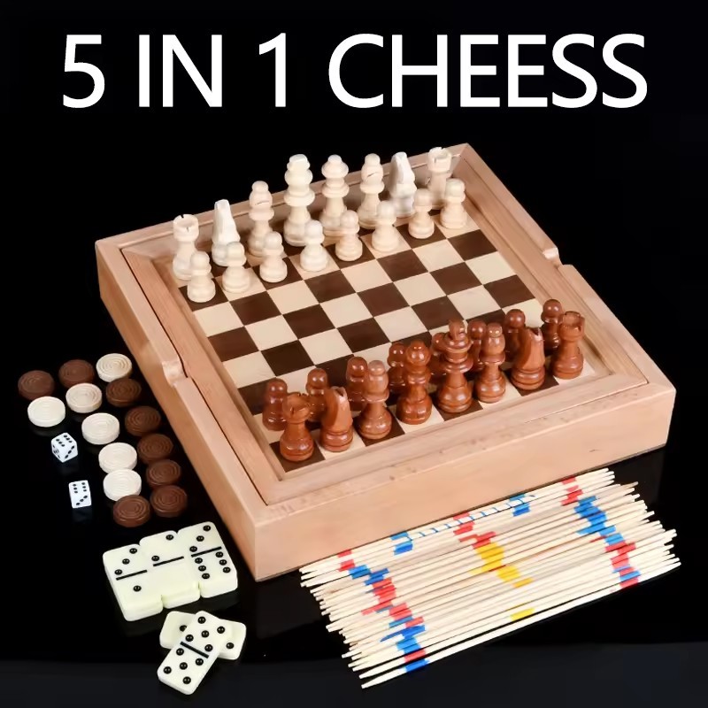 Board Game Yearbook - 5 in 1 나무 체스판 수제